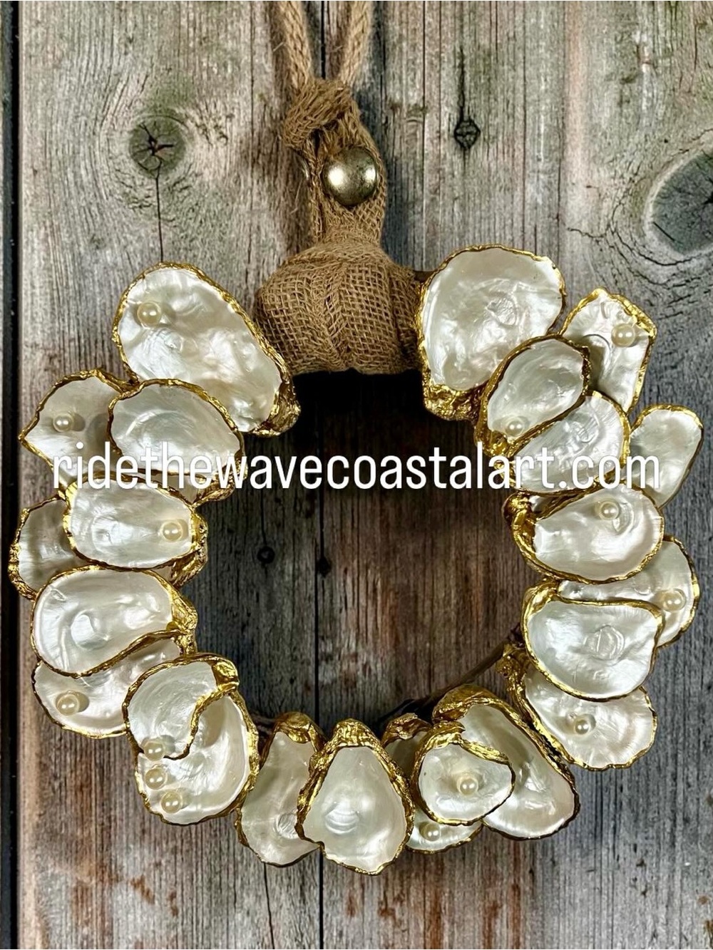 Oyster Shell Wreath | Coastal Door Decor | Pearl Accents | Beach House Wall Art” - Picture 4 of 5
